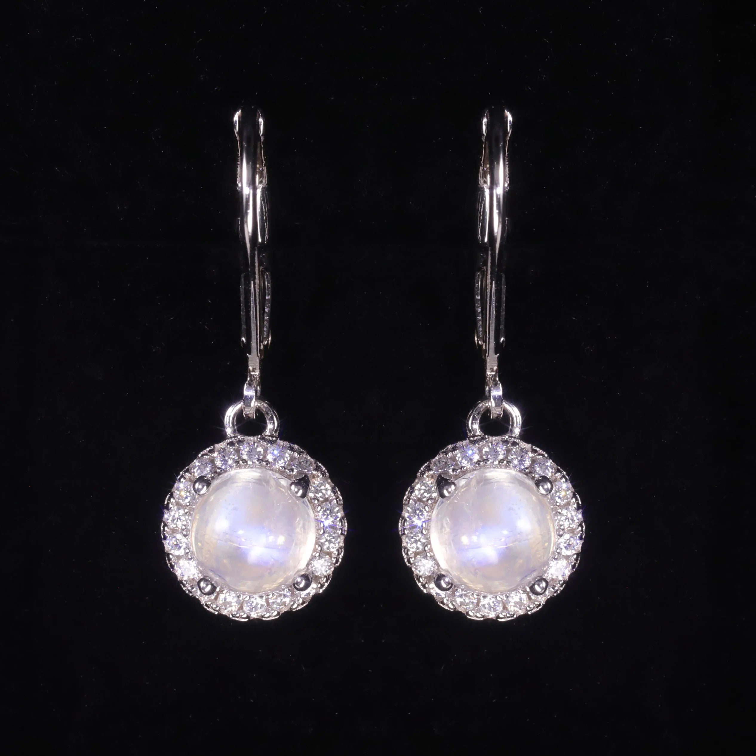 C4950 Trusted Jewelry Wholesale Suppliers 925 Sterling Silver Gemstone Minimalist Rainbow Moonstone Dangle Earrings