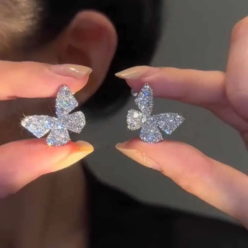 Korean Full Diamond Butterfly Stud Earrings for Girls