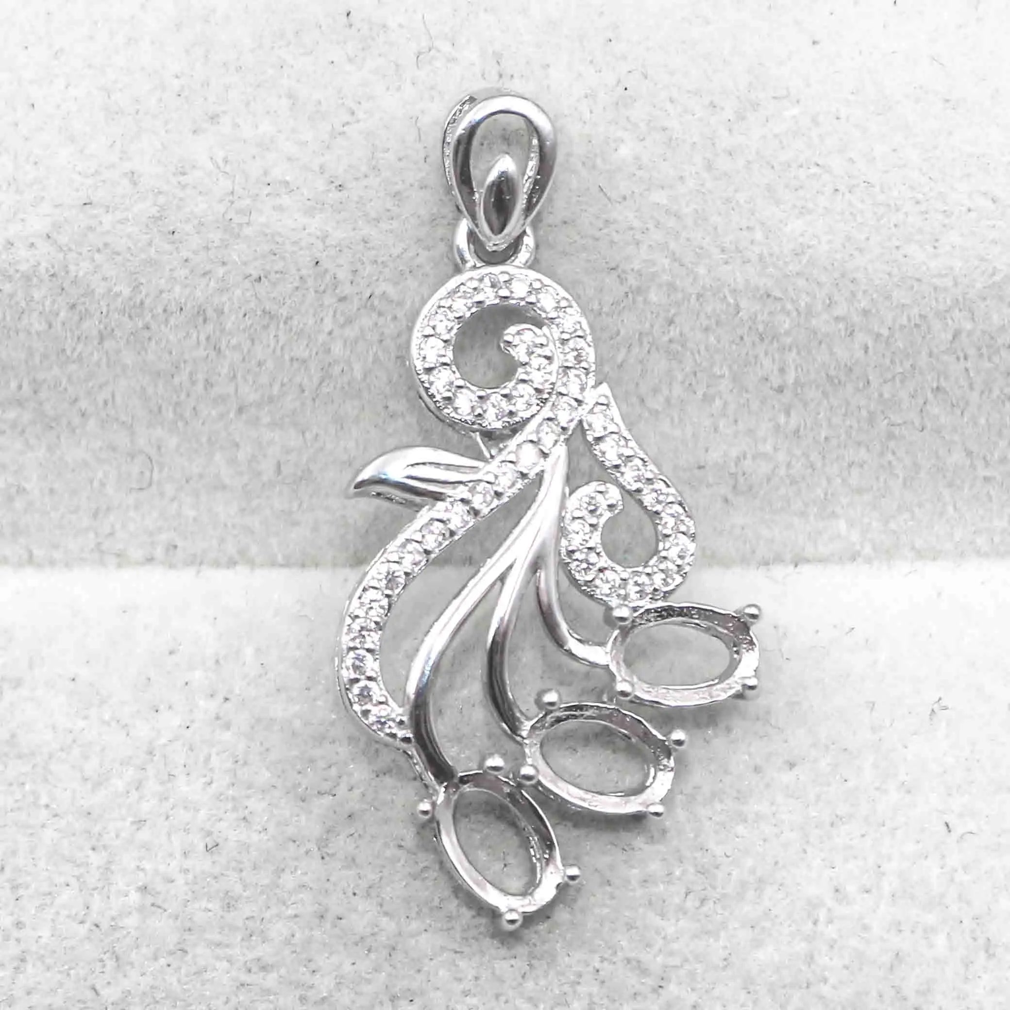 Sterling Silver 4*6mm Semi Mount Pendant Empty Frame Blank Support Setting S925 Base Holder Without Center Stone for DIY Inlay