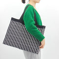 Large Capacity Women's Portable Knitted Tote Bag Checkered Pattern Design for Travel