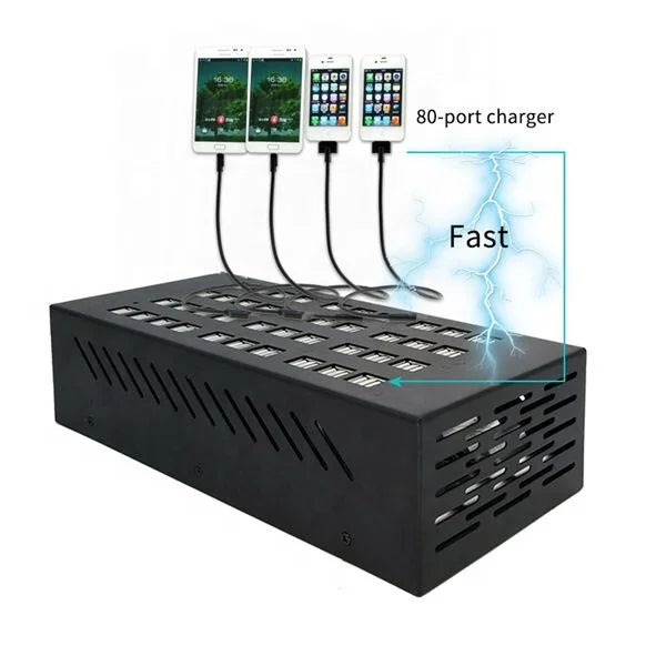 80 Multi Ports 400W Desktop USB Charger Model 80P for Multiple Devices Pads Laptops Smartphones Charging