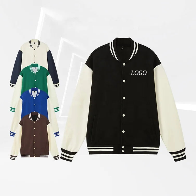 Fashion Classic Black and White Custom Logo Varsity Jacket Men Letterman Jacket