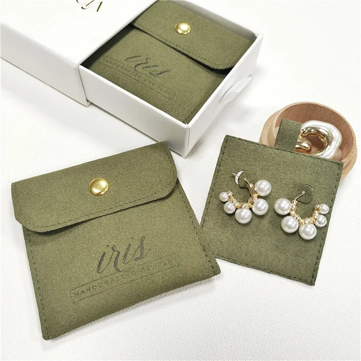 BSCI Jewelry Box With Suede Microfiber Jewelry Pouch and Insert Earring Card Logo Customized Jewelry Packaging Pouch Envelope