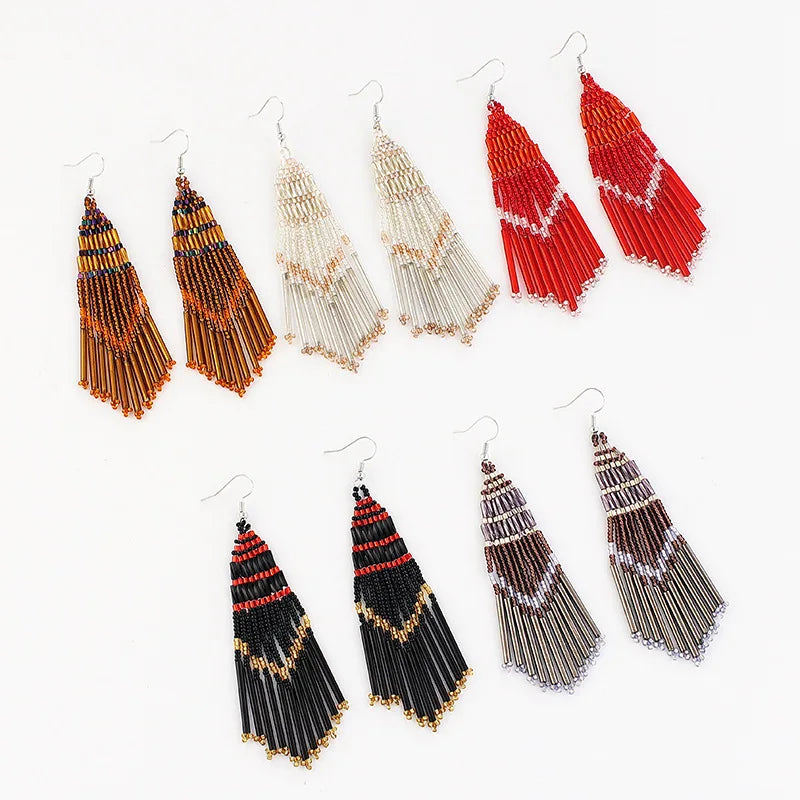Beaded Earrings Statement Jewellery Luxury Tube Beads Ear Rings Jewelry Native Ethnic Long Fringe Tassel Earring