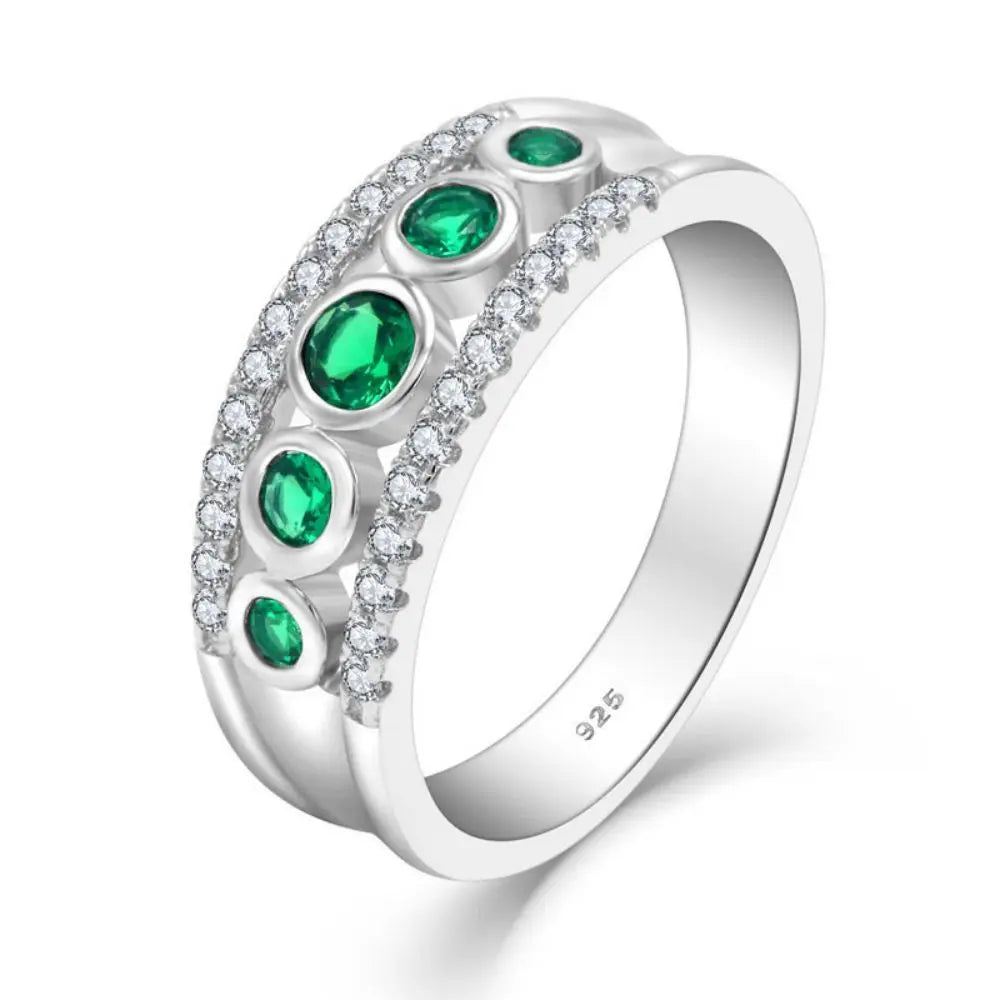 Vintage Full Circle Hollow Paraiba Cz Stone Finger 925 Sterling Silver Ring Double Row Micro-Encrusted Diamond Ring