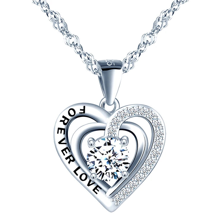 925 Sterling Silver CZ Diamond Heart Pendant Necklace Romantic Engagement Gift Jewelry with Rhodium Plating for Weddings Parties