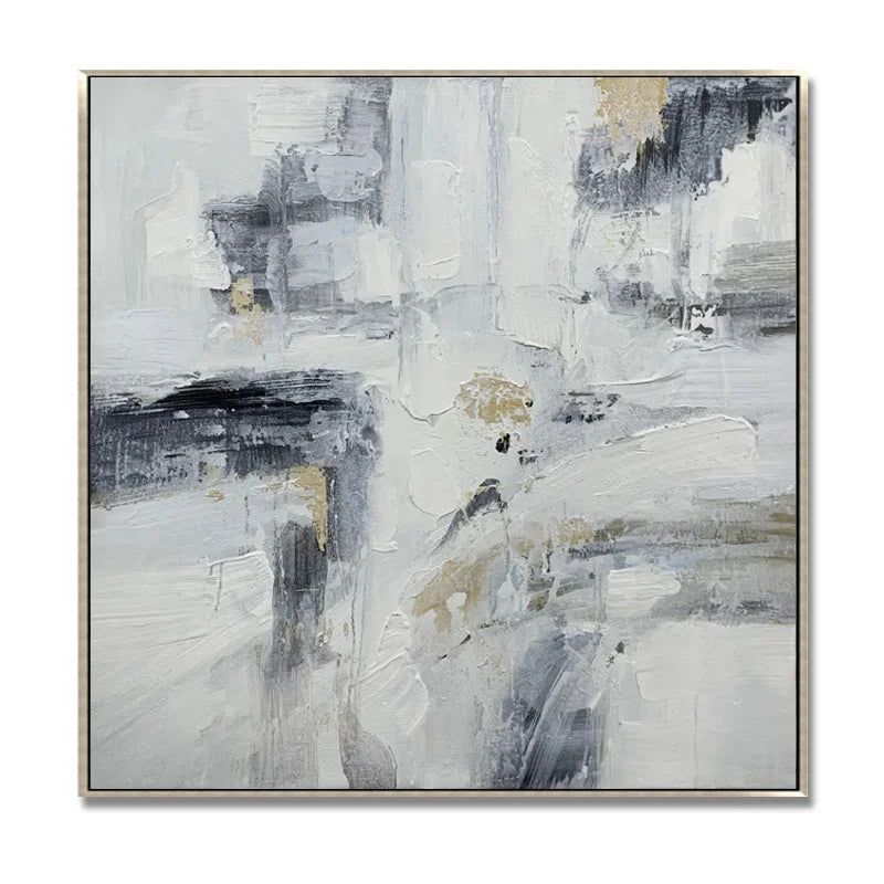 100% Hand-painted Living Room Decor Black and White Modern Canvas Large Size Gold Foil Art Oil Abstract Painting