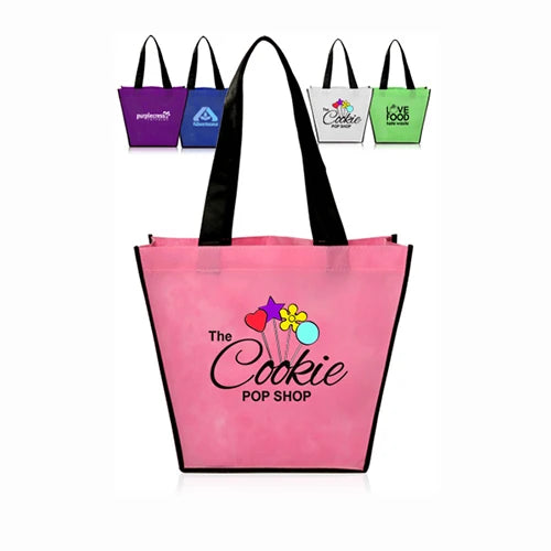 Ruth Eco-Friendly Non-Woven Medium Tote Bags with Reinforced Black Straps Handy Letter Pattern Design for Advertising Daily Use
