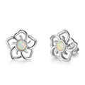 Superior Quality 925 Sterling Silver Rhodium Plated Trendy Flower Opal Stud Earrings Promise Engagement Wedding Anniversary