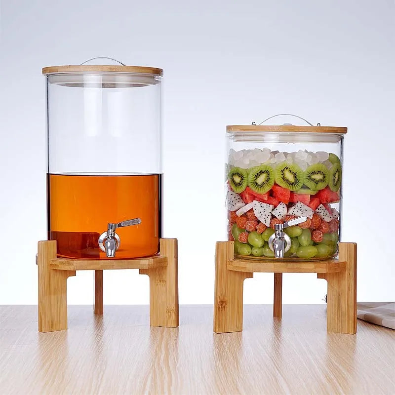 Customized High Borosilicate Glass Beverage Dispenser 5/8/11L Large Capacity Wooden Lid Multifunctional Food Storage Container