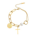 R.GEM. Stainless Steel Hip Hop Cuban Link Bracelet 18K Gold Cross Pendant Luxury Unisex