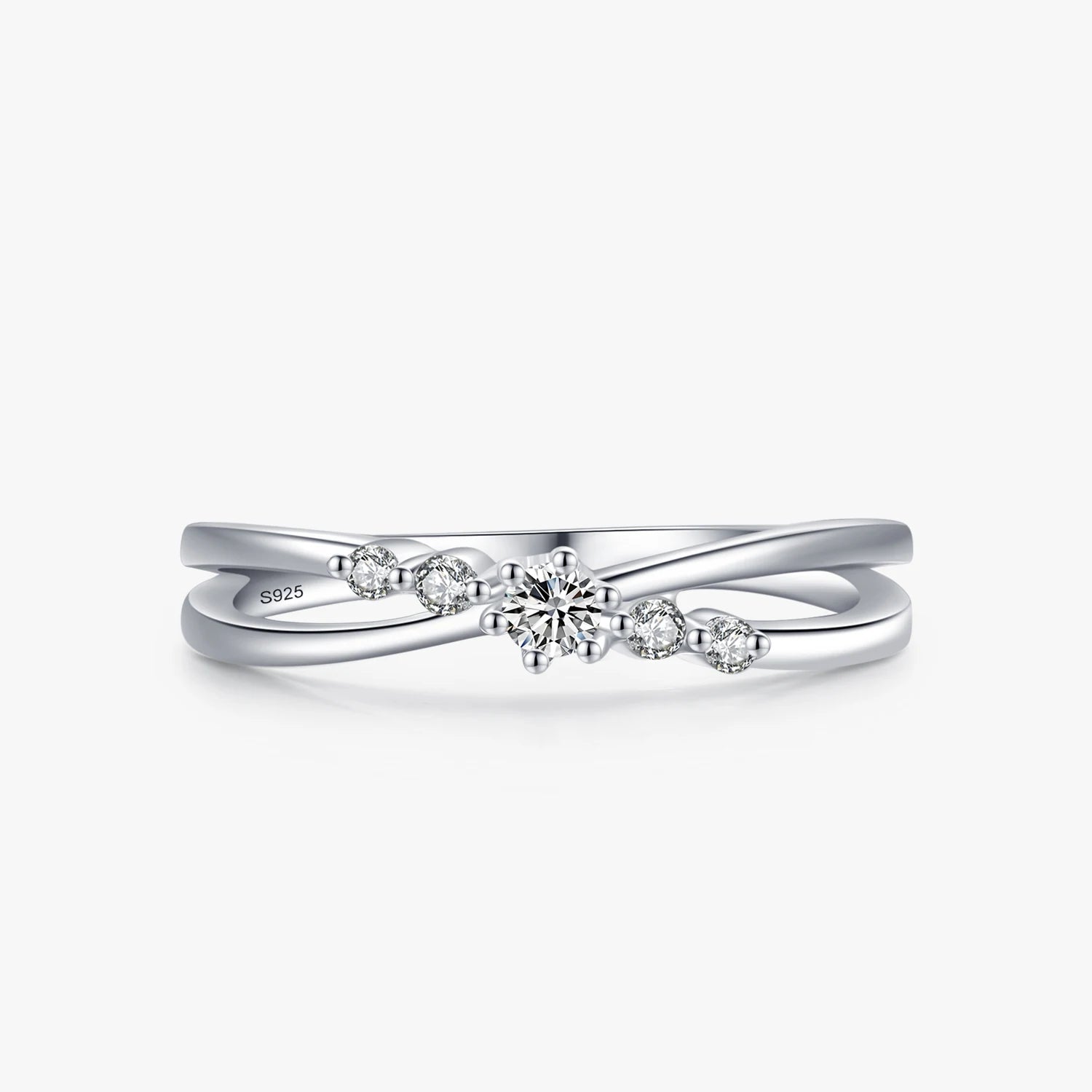 Ailmay Genuine 925 Sterling Silver Simple Staggered Line Stackable Charm Finger Ring for Women Girls Party Accessories Jewelry