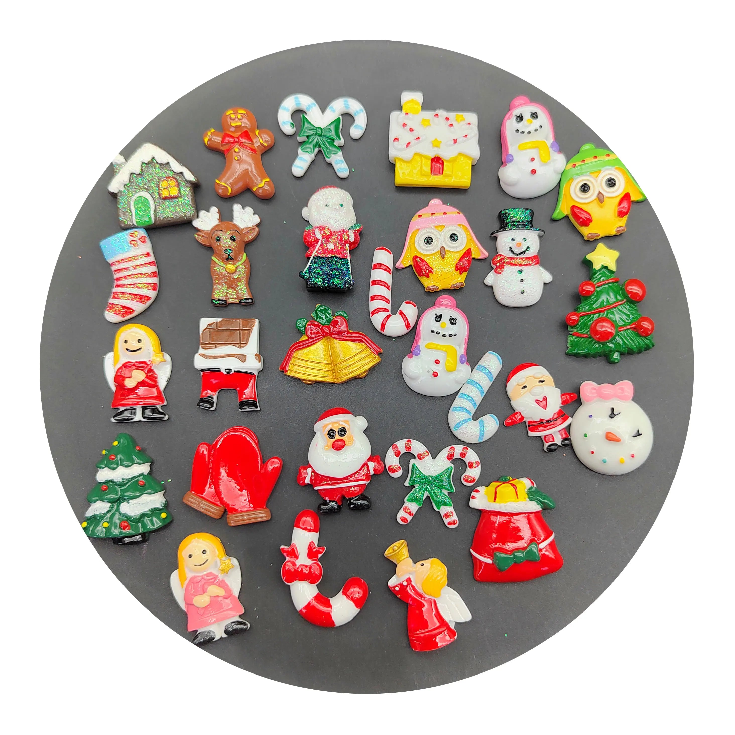 100Pcs Mini Christmas Decorations Xmax Flatback Candy Cane Slime Charm Ornaments Fit Phone Case Decoration DIY Hair Bows Center
