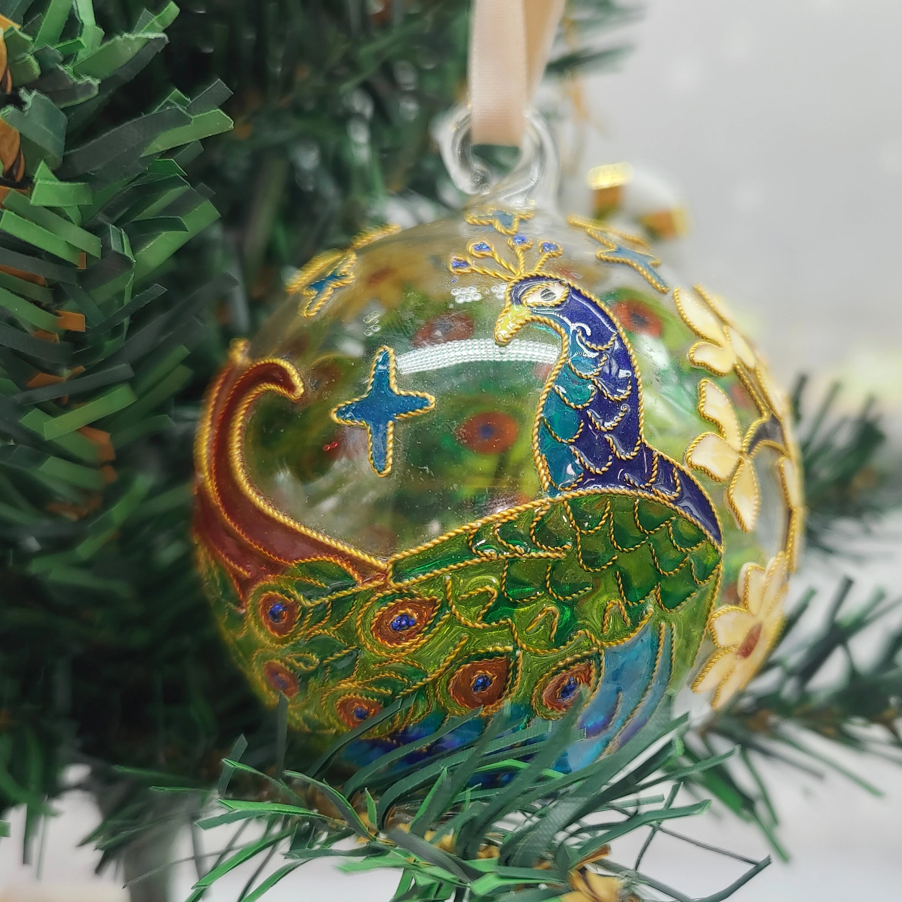 Chinese Classical Flower and Bird Pattern Painted Glass Ball Christmas Decoration Festival Creative Hanging Ornament