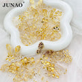 JUNAO Gold Transparent Butterfly Hair Clip Accessories Handmade Flower Mix Rhinestones Butterfly Acrylic Beads for Bracelet