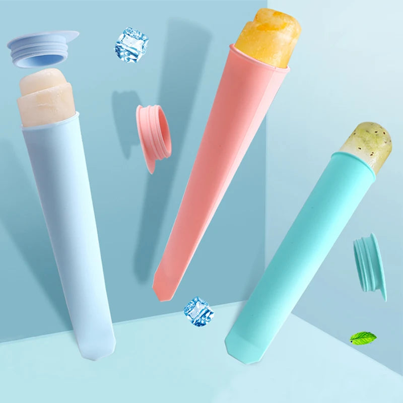 Children's Popsicle Mold Silicone DIY Ice Cream Mold with Cover Cube and Ball Shape Auxiliary Food Cylinder