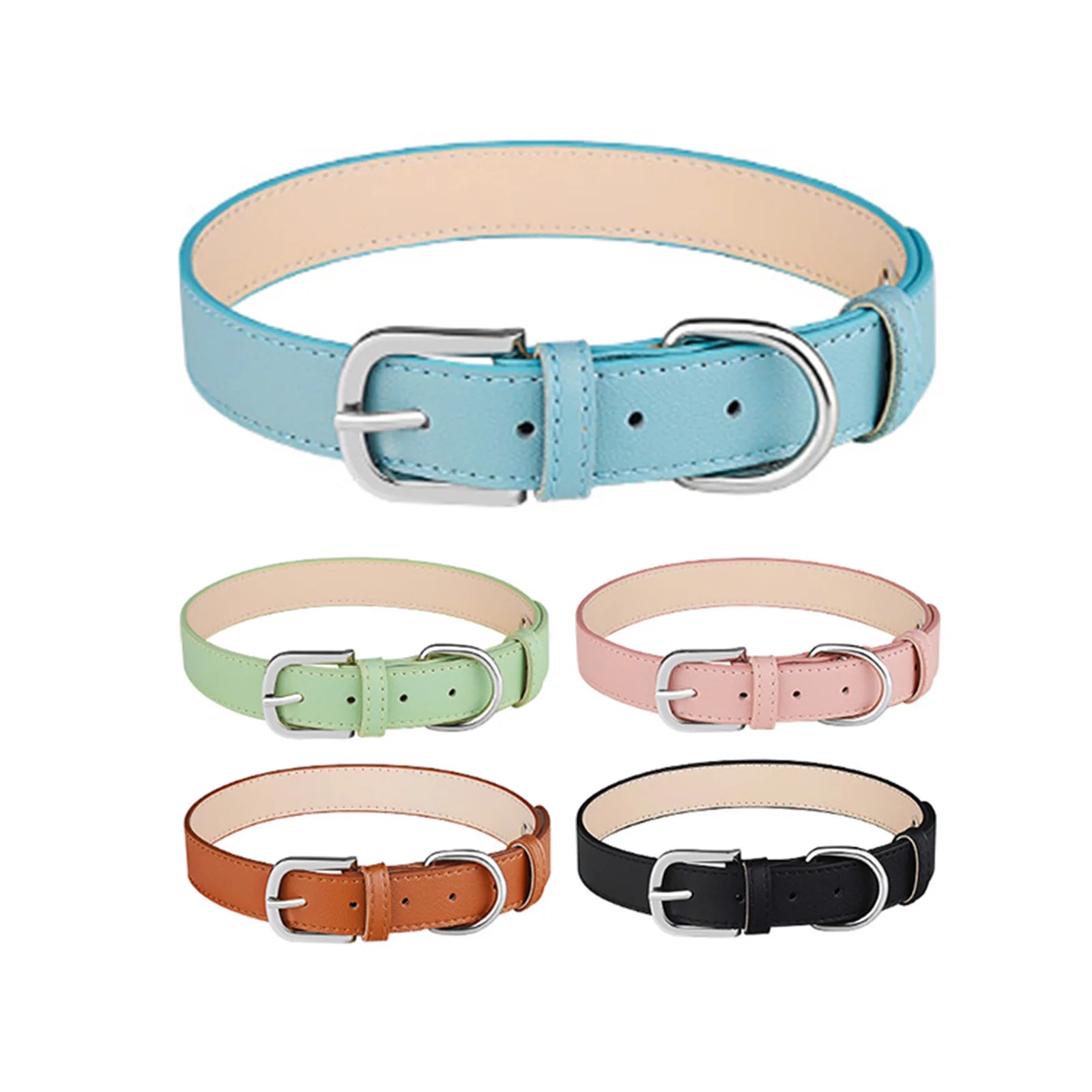 Adjustable Soft PU Leather Dog & Cat Collar Comfortable Anti-Choke Design with Stylish Solid Color Pet Collars