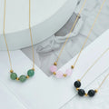 Stylish 18k Gold Plated Stainless Steel Three Beaded Pendant Obsidian Aventurine Rose Quartz Natural Stone Necklace for Women