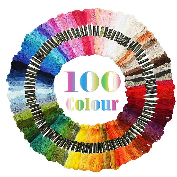 100 Colors Cotton Embroidery Starter Kit Folk Art & Fashion Cross Stitch Tools for Adults