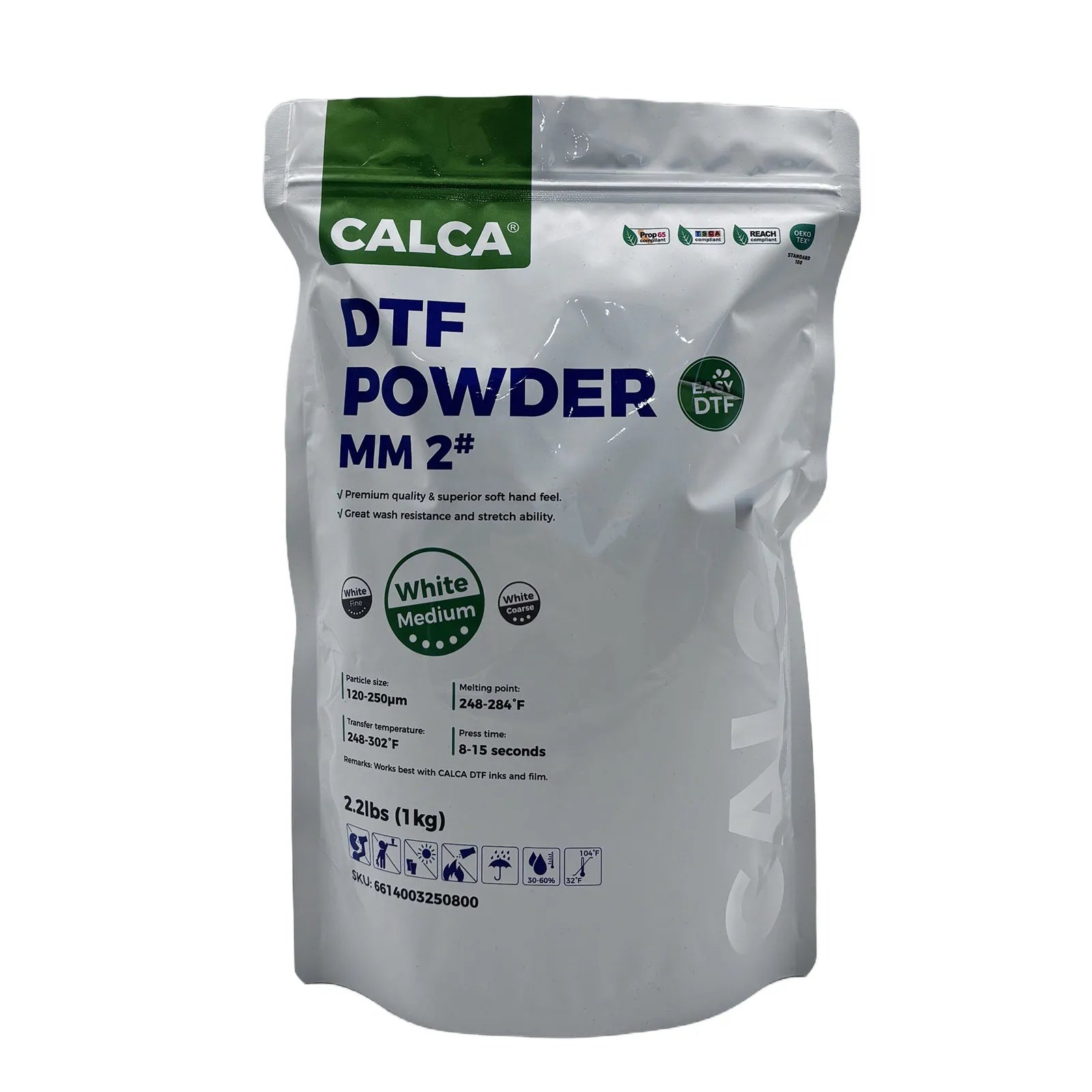 Spain Stock CALCA MM2 Direct to Film TPU DTF Powder Digital Transfer Hot Melt Adhesive Powder 2.2lbs Pack 1kg Medium White