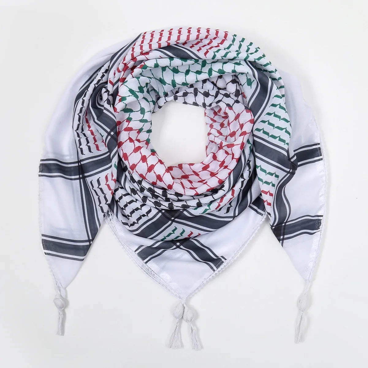 CCY Ready Stock Kuffiyeh Scarf Palestine Hijab Print Black White Shemagh Kufiya Scarf for Arabic Men Made of Polyester