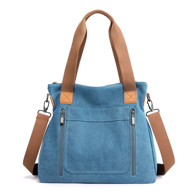 Portable Fashion Eco-Friendly Durable Large Capacity Crossbody Canvas Shoulder Messenger Bag for Women Zipper Closure Travel