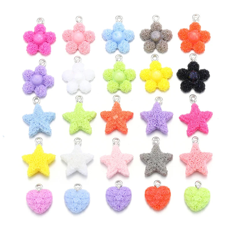 10 Colors Flower Heart Shaped Stars Charms Resin for Necklace Keychain Pendant DIY Jewelry Making Accessories W375