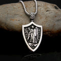 Classic Archangel Saint Michael Warrior Shield Necklace Nordic Mens Stainless Steel Pendant Necklace Amulet Fashion Jewelry
