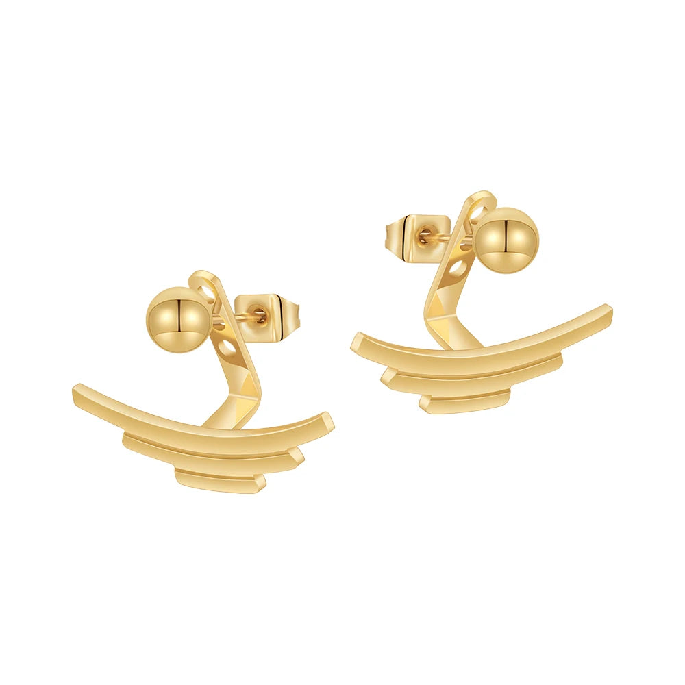 18K Gold Plated Stainless Steel Jewelry Adjustable Steel Ball Irregular Ear Stud Zircon Pointed Cone Earrings E5209