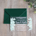 Green Elegant Acrylic Wedding Invitation Card With Velvet  Envelope   Customizable Wedding Card