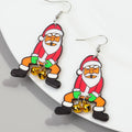 2024 Creative Christmas Ring Bell Earrings Plastic Santa Claus Cartoon Print Christmas Party Acrylic Drop Earrings for Women