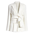 Women White Loose Fit Long Sleeve Notch Lapel Jacket Custom Logo Knotted Split Joint Irregular Blazer