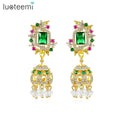 LUOTEEMI India Style Gorgeous Multiple Color Gemstone 3A Cubic Zircon Pendant Earrings for Women Wholesale
