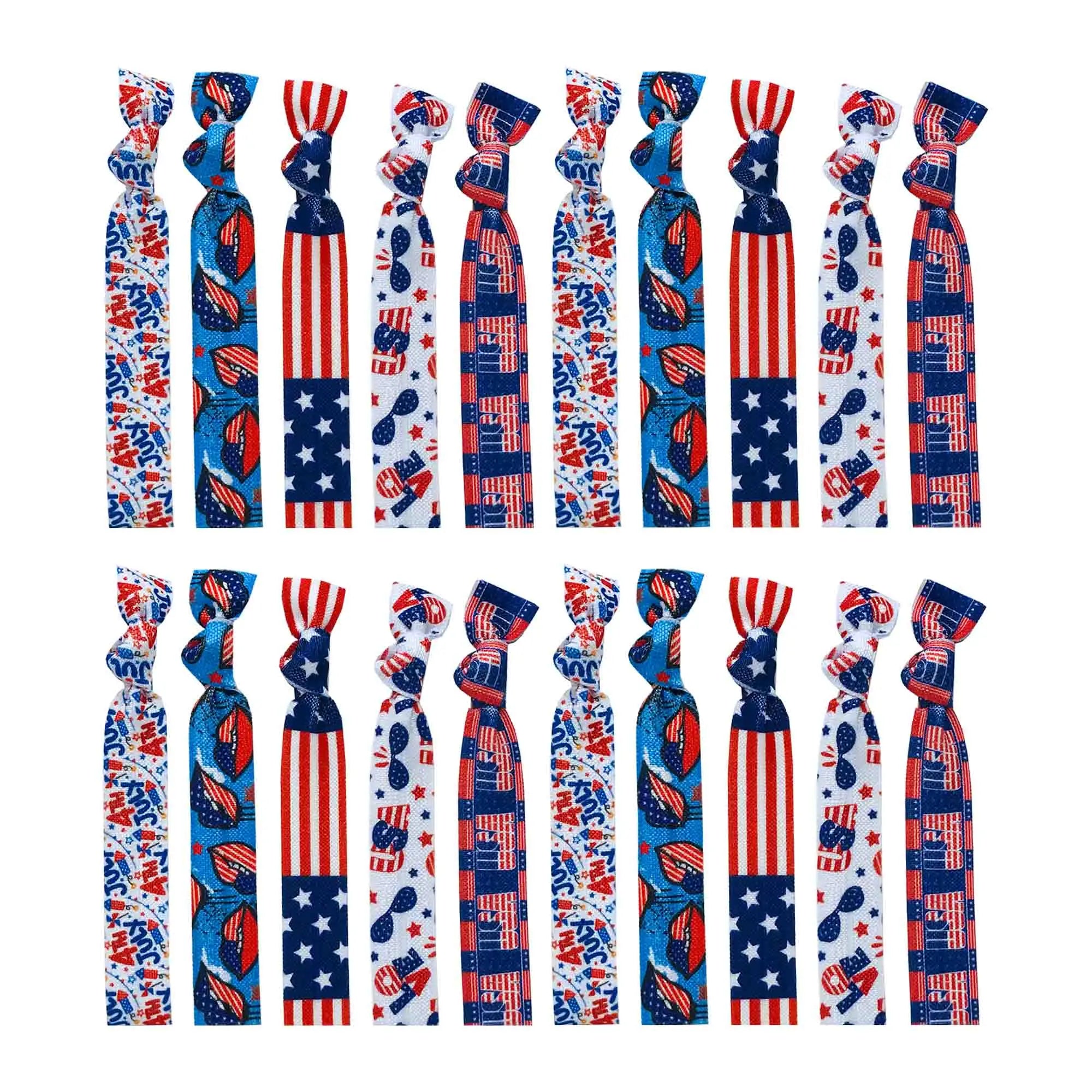 5 Color Patriotic Hair Tie Bracelet USA Flag Printed Elastic Hair Band Wholesale Girl Ponytail Holder Wristband Hair Accessories