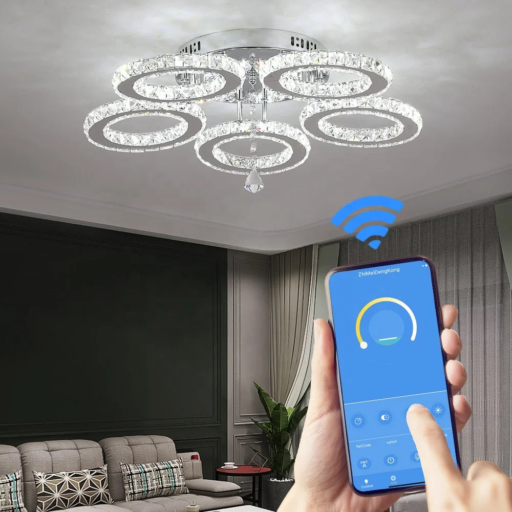3000K-6000K Color Changeable Crystal Lamp App Remote Control Led Smart Ceiling Light for Home