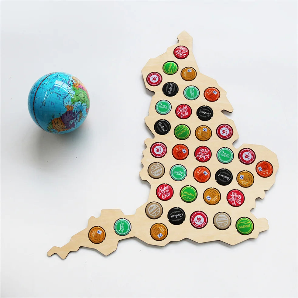 Creative Beer Cap Laser Wooden Pendant Bottle Cap World Map Pendant Crafts