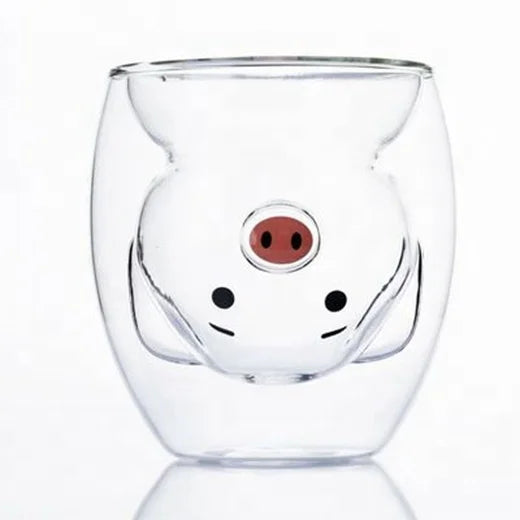 200ml Animal Pig Shape Double Wall Heat Insulation Glass Cup for Tea Coffee Milk MegaBDM