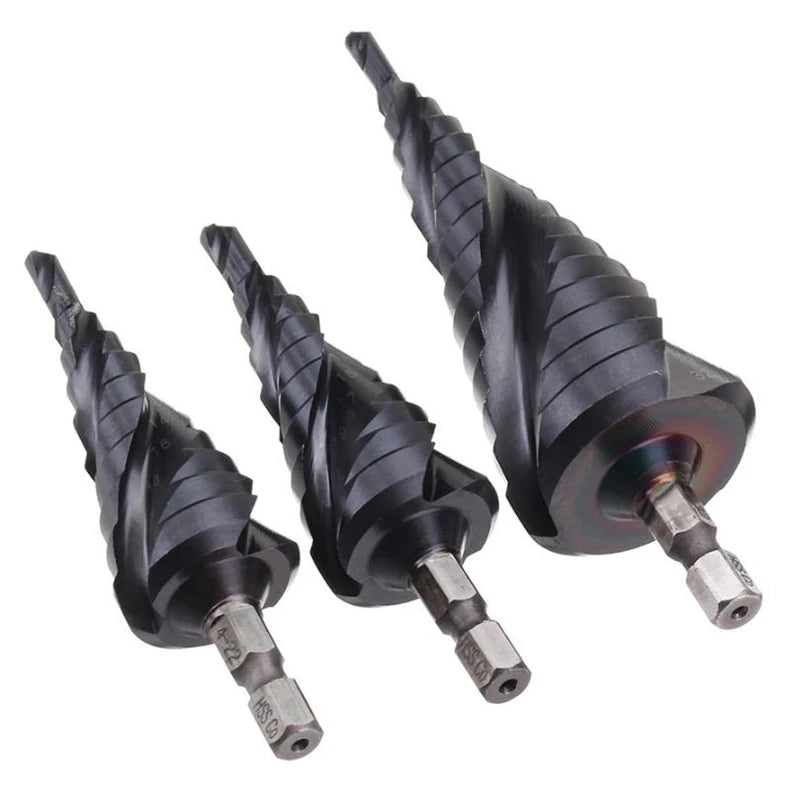 Upgrade M35 HSS-Co Cobalt TiAlN Coated HRC89 Step Drill Bit 3 Flute 1/4" Hex Hole Cutter for Stainless Steel Drlling/Chamfering