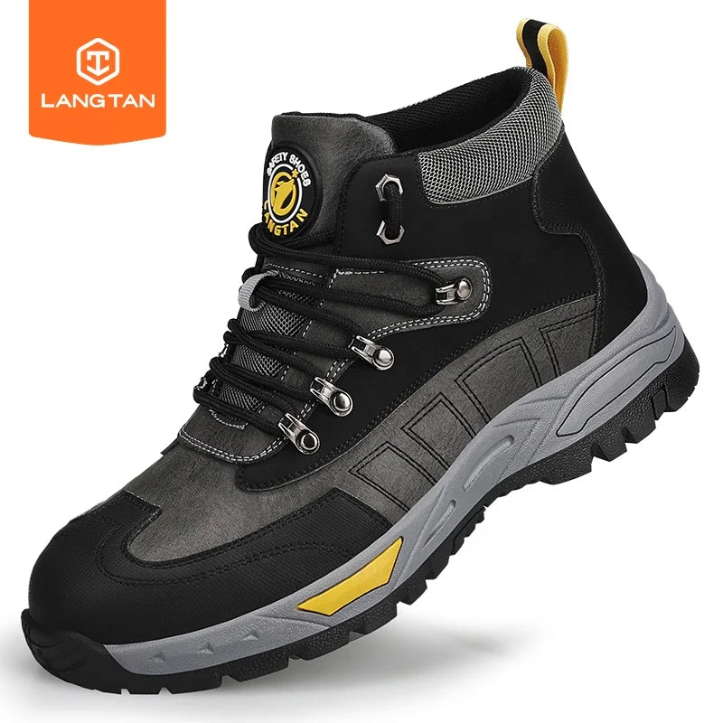 LANGTAN Men's European Standard Steel Toe Safety Boots Waterproof Outdoor Climbing Shoes for Winter Summer Autumn Seasons MegaBDM