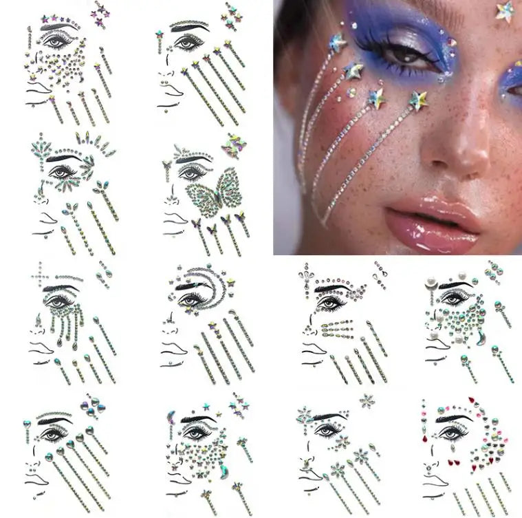 Face Gems Temporary Tattoo Stickers Self Adhesive Acrylic Crystal Face Body Glitter Sticker DIY Art Jewels Rhinestone for Party
