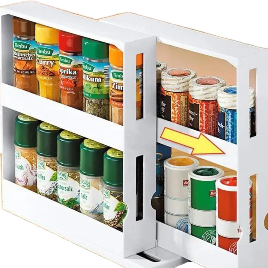 Multi-Layer Kitchen Seasoning Spice Rack Plastic Multi-Function Sliding Storage Rack Rotatable Multi-Level Display for Efficient