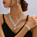 DAIHE Set-3359 Full Diamond Bridal Set Necklace Earrings Bracelet Wedding Accessories