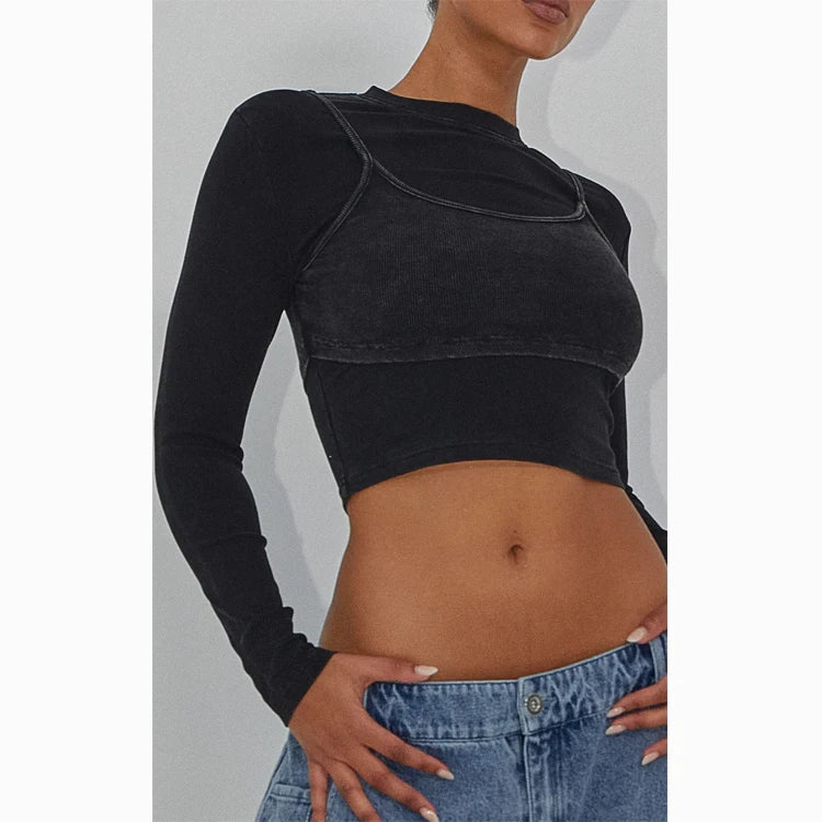 Wholesale High Quality Custom Crop Top Mujer Two Piece Cotton Tank Tops and Crop Tops Set