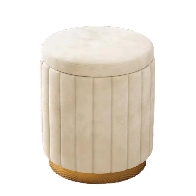 Nordic Modern Velvet Fabric Small Round Ottoman Pink Foot Stool for Bedroom and Living Room Low Storage Accent Chair