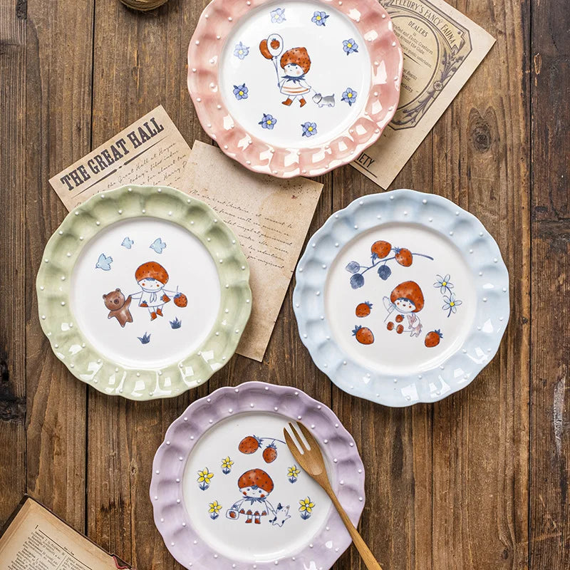 New Girl Heart Ceramic Tableware Dessert Cake Plate Western Food Steak Pasta Plate Hand-painted Girl Dinner Dishes & Plates