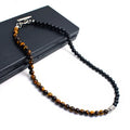 Natural Stone Agate Stone Bead  Necklace Stainless Steel Chain Men Beaded Tiger Eye Necklace