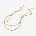 18k Gold Small Cube Collar Stainless Steel Double Layered Necklace Oval Ball Beads Chain Choker Necklace