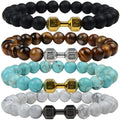 Natural Black Volcanic Lava Dumbbell Bracelet Black Matte Bead Fitness Barbell Jewelry for Women Men