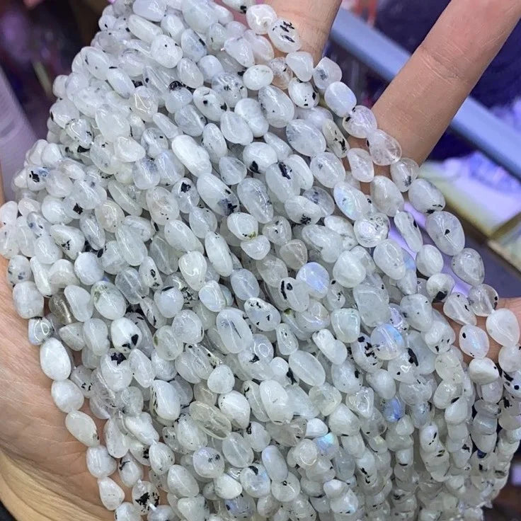 6-8mm Black Dot Moonstone Healing Power Energy Gemstone Beads Natural Black Dot Moonstone Round Irregular Shape Beads 15"