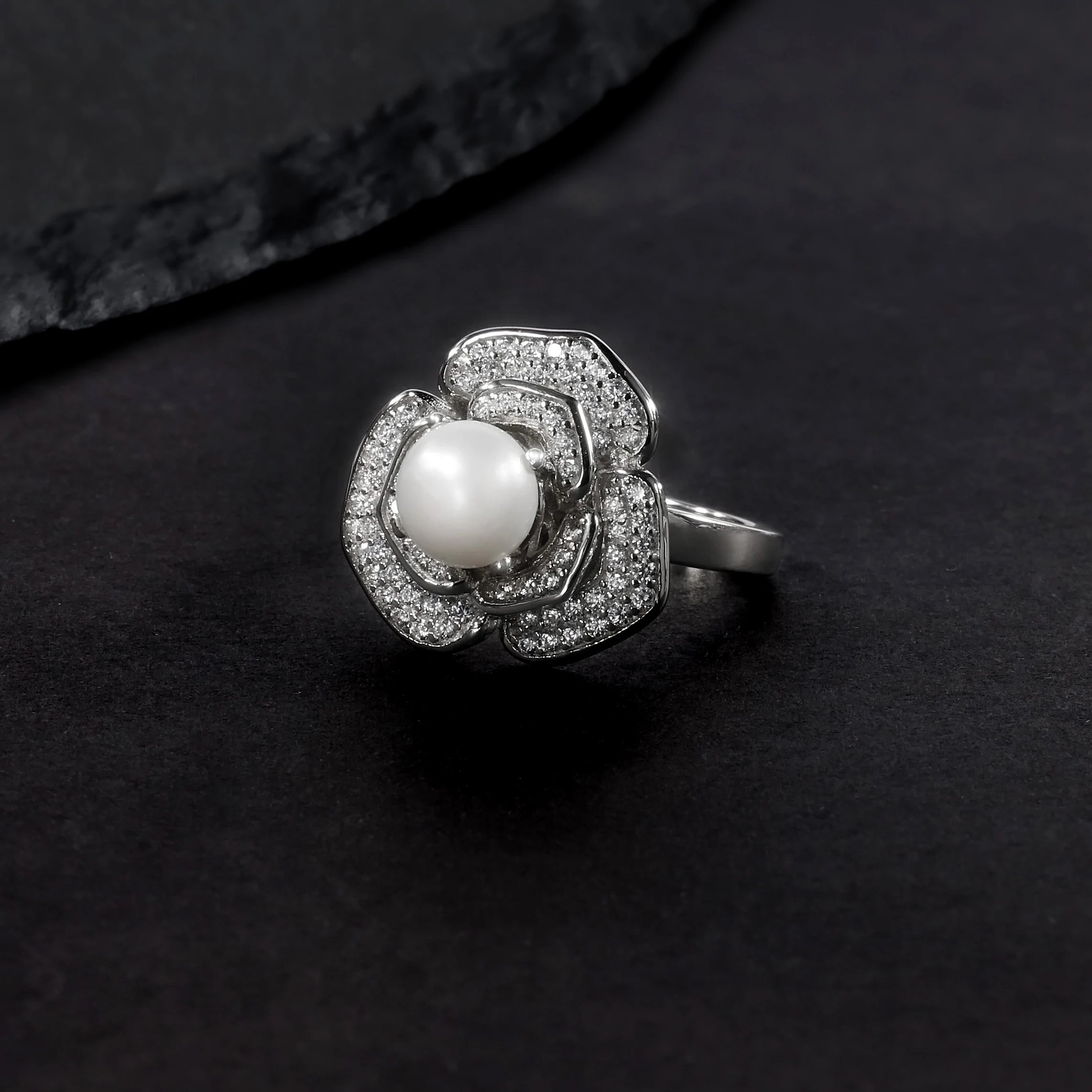 A3616 Abiding Latest Jewelry Hot Selling 7mm White Fresh Water Pearl 925 Sterling Silver Finger Rings Design Engagement Ring